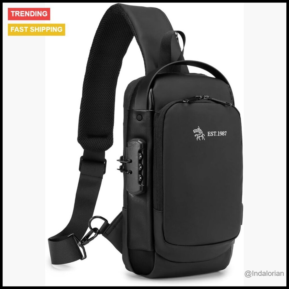 Waterproof Sling Daypack for Hiking Sport Crossbody Bag with USB Charging Lock